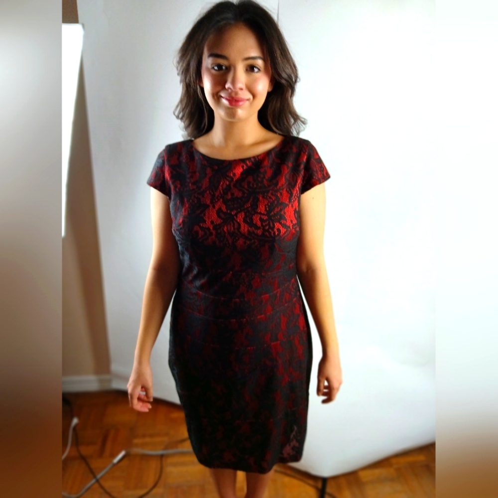ALYX Dress 8  red covered with black lace